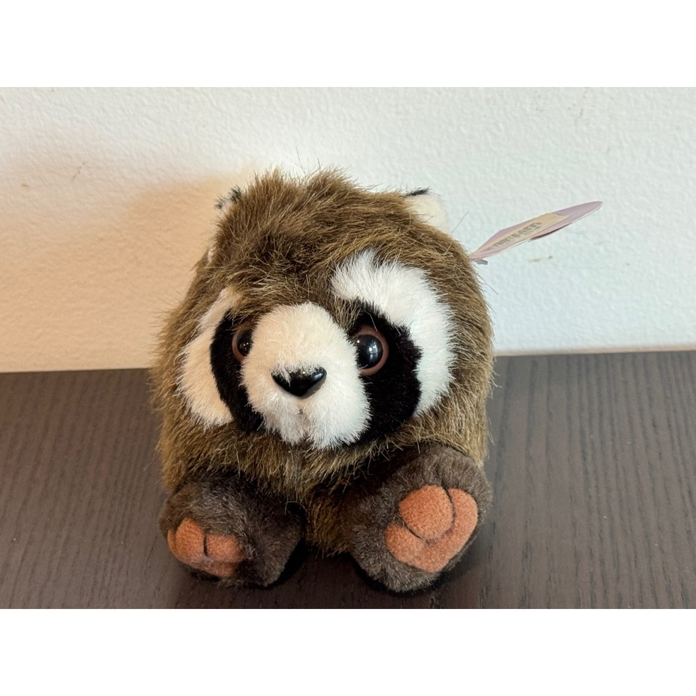 Vintage Swibco Puffkins Bandit Raccoon Plush Unisex Small Brown 1997 Heart Tag